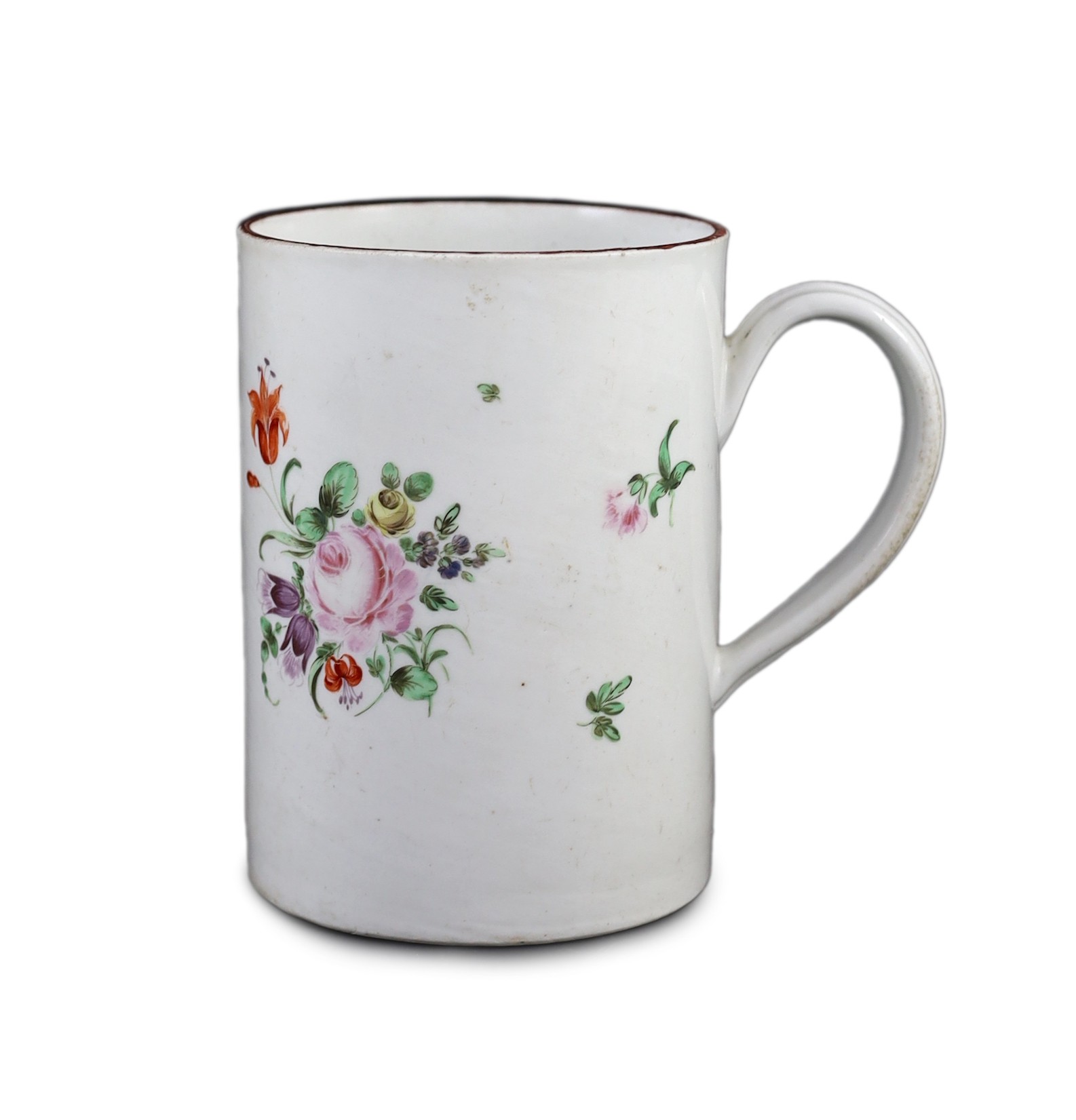 A large Bristol porcelain mug, c.1770-5, 14cm high
